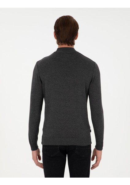 Erkek Antrasit Melanj Slim Fit Yarım Balıkçı Yaka Triko Kazak 50300460-VR081 indirimleri