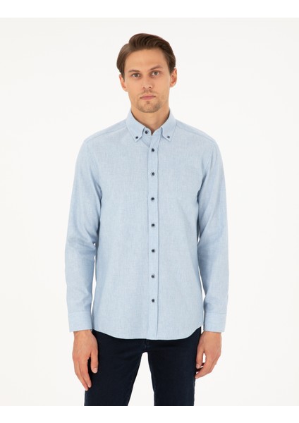 Erkek Mavi Regular Fit Uzun Kollu Gömlek 50292106-VR036