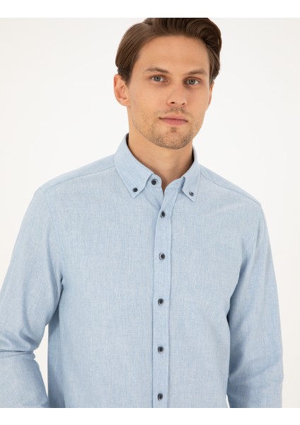 Erkek Mavi Regular Fit Uzun Kollu Gömlek 50292106-VR036