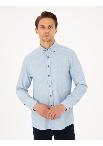 Erkek Mavi Regular Fit Uzun Kollu Gömlek 50292106-VR036
