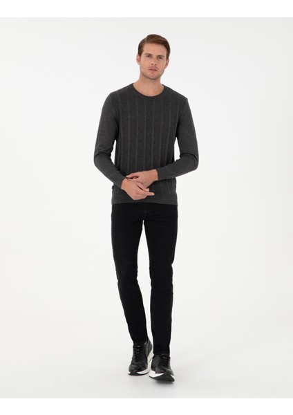 Erkek Antrasit Melanj Slim Fit Bisiklet Yaka Triko Kazak 50300531-VR081