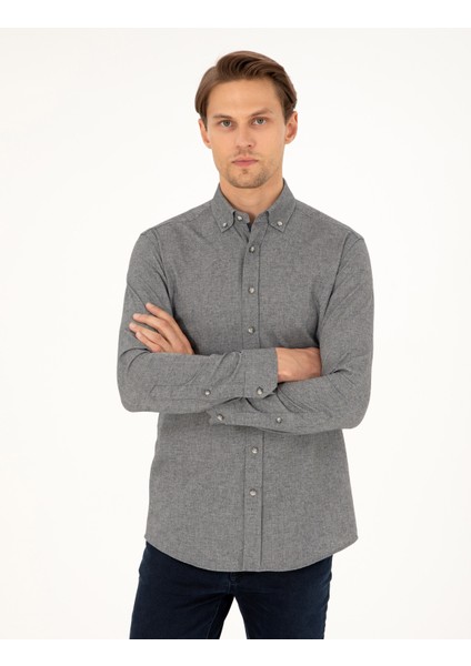 Erkek Gri Slim Fit Uzun Kollu Gömlek 50293756-VR024