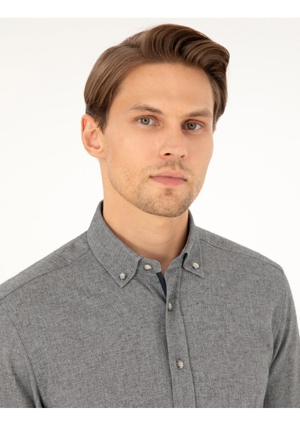 Erkek Gri Slim Fit Uzun Kollu Gömlek 50293756-VR024 fiyatları