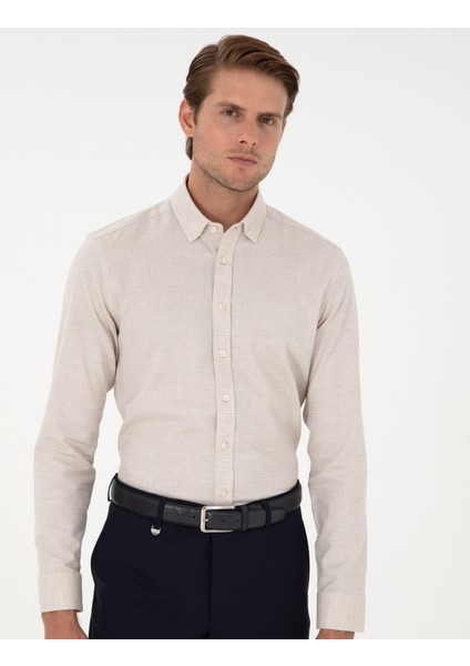 Erkek Bej Slim Fit Uzun Kollu Gömlek 50292457-VR011