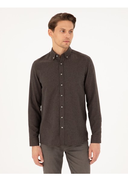 Erkek Kahverengi Slim Fit Uzun Kollu Gömlek 50298570-VR029