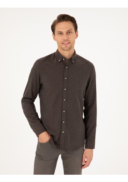 Erkek Kahverengi Slim Fit Uzun Kollu Gömlek 50298570-VR029 modelleri