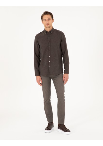 Erkek Kahverengi Slim Fit Uzun Kollu Gömlek 50298570-VR029 fırsatları