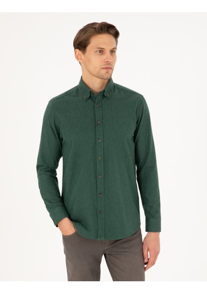 Erkek Yeşil Regular Fit Uzun Kollu Gömlek 50292106-VR054