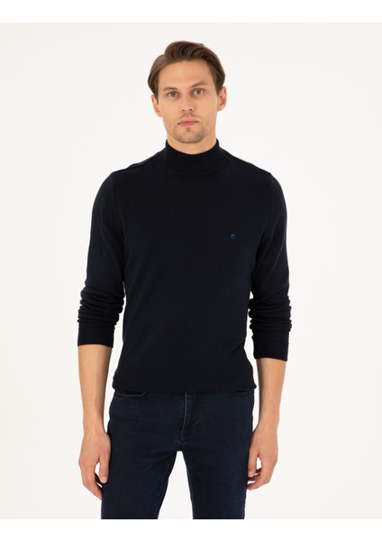 Erkek Lacivert Slim Fit Yarım Balıkçı Yaka Basic Triko Kazak 50296614-VR033