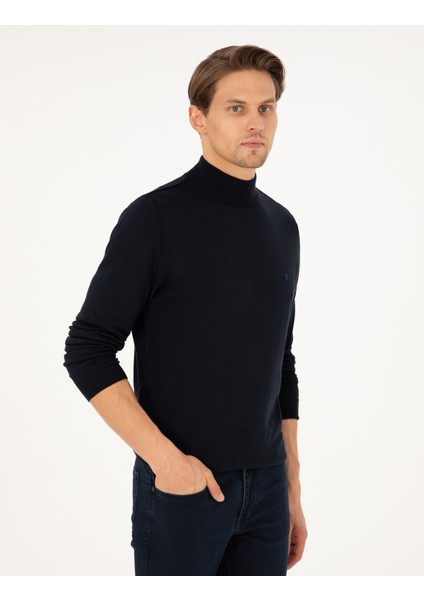 Erkek Lacivert Slim Fit Yarım Balıkçı Yaka Basic Triko Kazak 50296614-VR033 modelleri