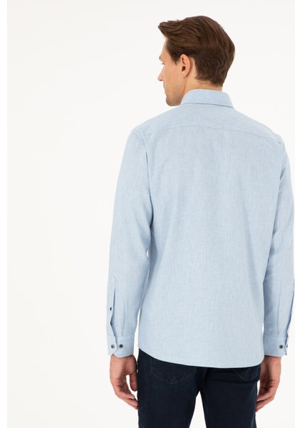 Erkek Mavi Regular Fit Uzun Kollu Gömlek 50292106-VR036