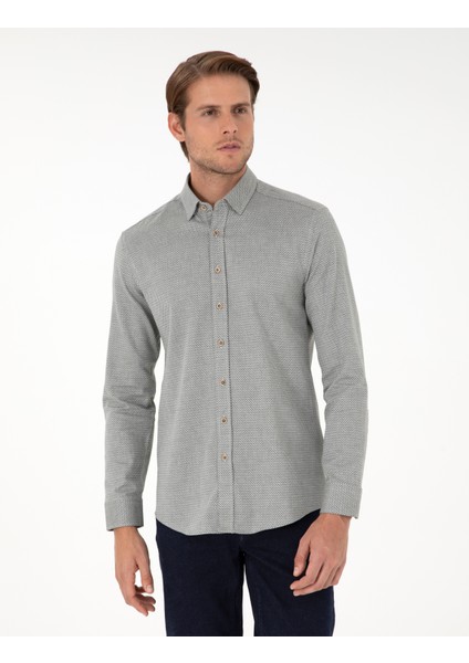 Erkek Açık Haki Slim Fit Uzun Kollu Gömlek 50292457-VR183