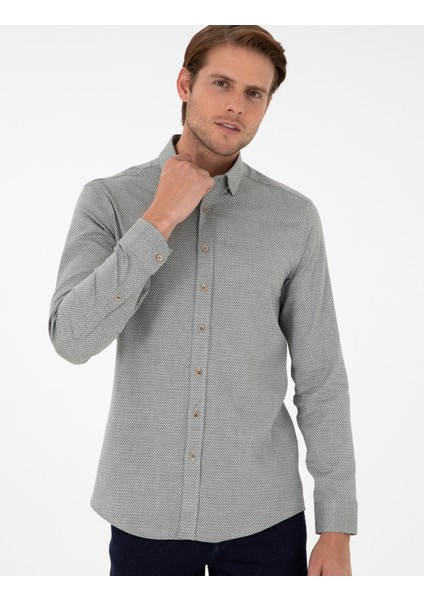 Erkek Açık Haki Slim Fit Uzun Kollu Gömlek 50292457-VR183
