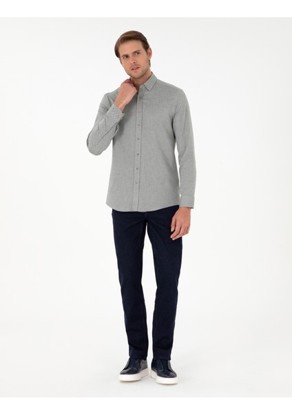 Erkek Açık Haki Slim Fit Uzun Kollu Gömlek 50292457-VR183