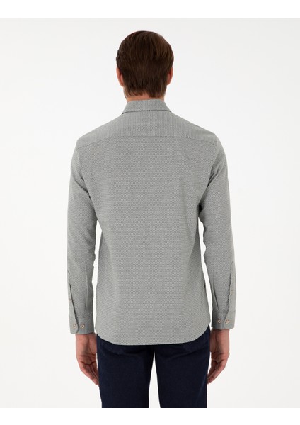 Erkek Açık Haki Slim Fit Uzun Kollu Gömlek 50292457-VR183