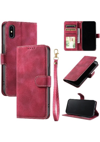 IPhone Xs Max Manyetik Cüzdan Kart Yuvaları Için Flip Case Bilek Kayışı Pu (Yurt Dışından)