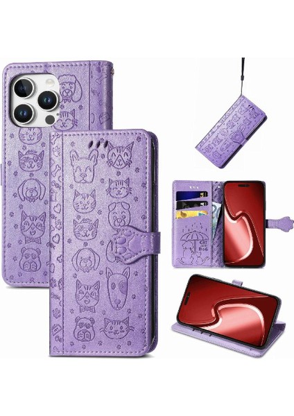 IPhone 16 Için Kılıf Pro Max Kısa Kayış Darbeye Karikatür Hayvanlar Flip (Yurt Dışından)