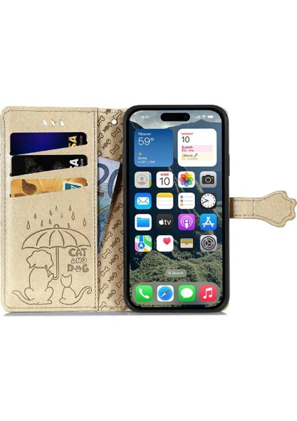 IPhone 16 Için Kılıf Kısa Kayış Deri Kılıf Kapak Kapak Karikatür Hayvanlar (Yurt Dışından)
