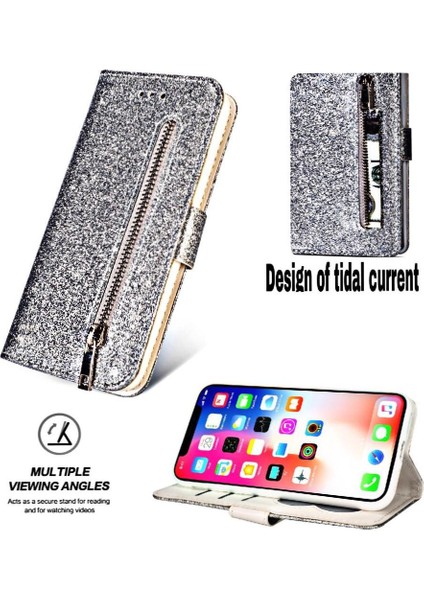 IPhone x Için Fermuarlı Cebi Durumda/iphone Xs Glitter Cüzdan Kılıf Kart Tutucu (Yurt Dışından)