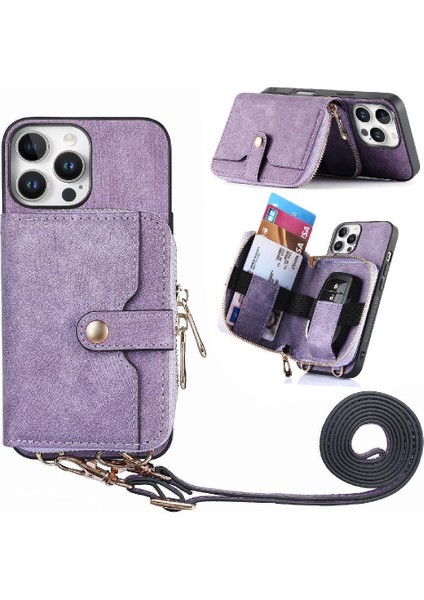 Iphone 16 Için Kılıf Pro Max Fermuar Kapatma 7 Kart Yuvaları Ayarlanabilir Kordon (Yurt Dışından)