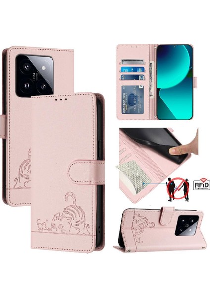 Xiaomi 14 Pro 5g Kart Yuvası Tutucu Için Kickstand Cüzdan Kapak Çevirin Kedi (Yurt Dışından)