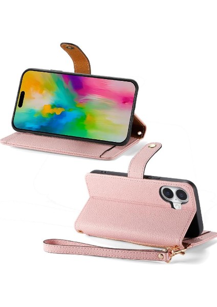 Iphone 16 Artı Cüzdan Kordon Aşk Fermuar Deri Kılıf (Yurt Dışından)