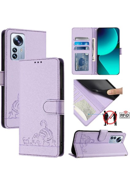 Xiaomi 12 PRO/12S Pro Kedi Rfıd Cüzdan Kapak Çevirin Kart Yuvası Tutucu (Yurt Dışından)