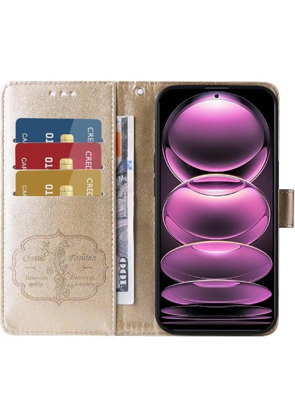 Xiaomi Redmi Not 12 Için Flip Case Pro Artı Flip Kart Yuvaları Deri Çiçek (Yurt Dışından)