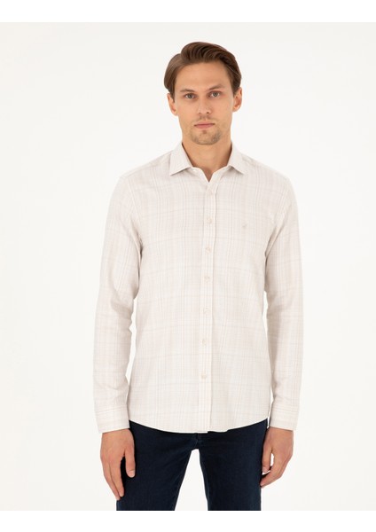Erkek Bej Slim Fit Uzun Kollu Gömlek 50292229-VR011