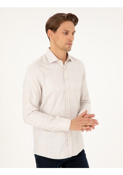 Erkek Bej Slim Fit Uzun Kollu Gömlek 50292229-VR011