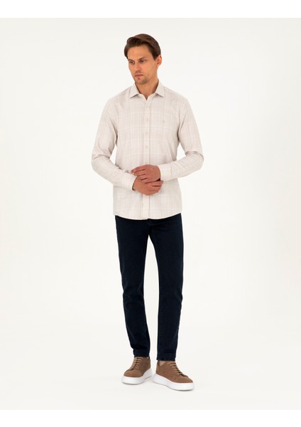 Erkek Bej Slim Fit Uzun Kollu Gömlek 50292229-VR011