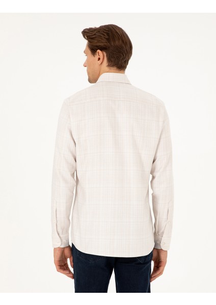 Erkek Bej Slim Fit Uzun Kollu Gömlek 50292229-VR011