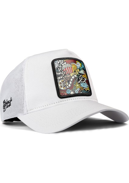 V1 Trucker Sinema - 1 Kod Logolu Unisex Beyaz Şapka