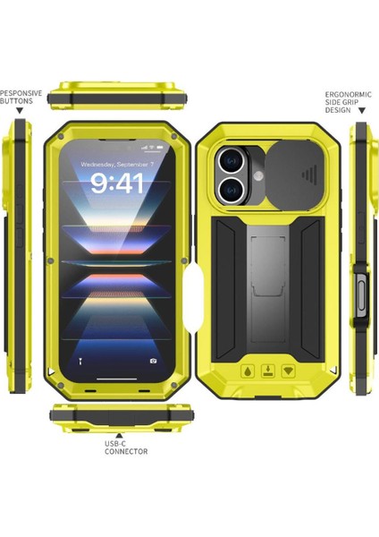 IPhone 16 Için Metal Standı Telefon Kılıfı Artı 360 Tam Vücut Koruyucu Kapak (Yurt Dışından)