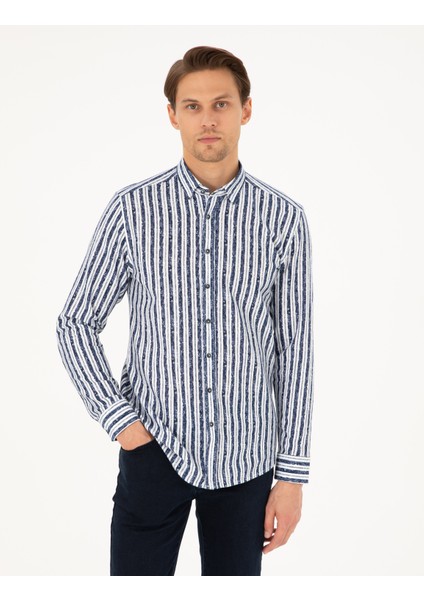 Erkek Lacivert Slim Fit Uzun Kollu Gömlek 50292143-VR033