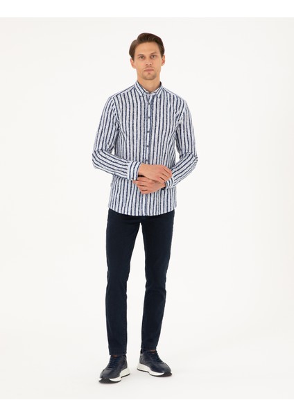 Erkek Lacivert Slim Fit Uzun Kollu Gömlek 50292143-VR033 fırsatları
