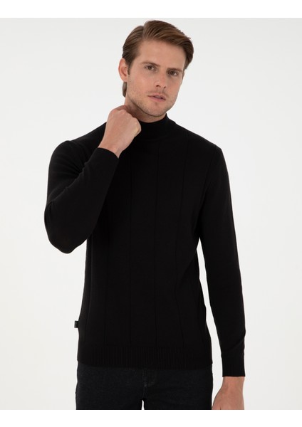 Erkek Siyah Slim Fit Yarım Balıkçı Yaka Triko Kazak 50300460-VR046 modelleri