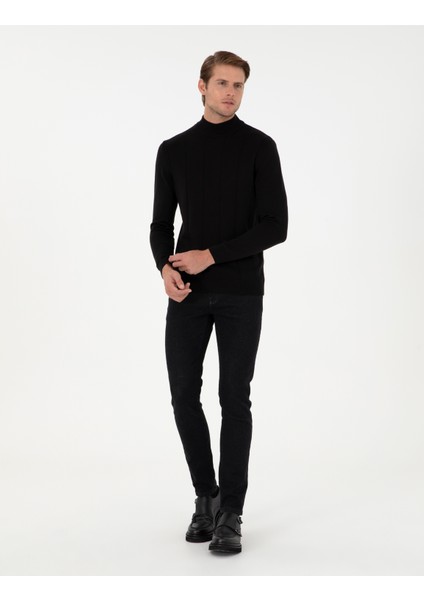 Erkek Siyah Slim Fit Yarım Balıkçı Yaka Triko Kazak 50300460-VR046 fırsatları