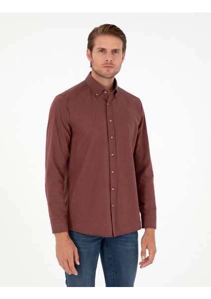 Erkek Kiremit Slim Fit Uzun Kollu Gömlek 50298570-VR031