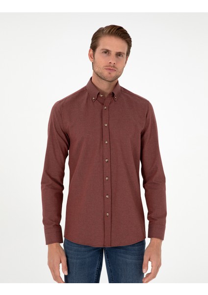 Erkek Kiremit Slim Fit Uzun Kollu Gömlek 50298570-VR031 modelleri