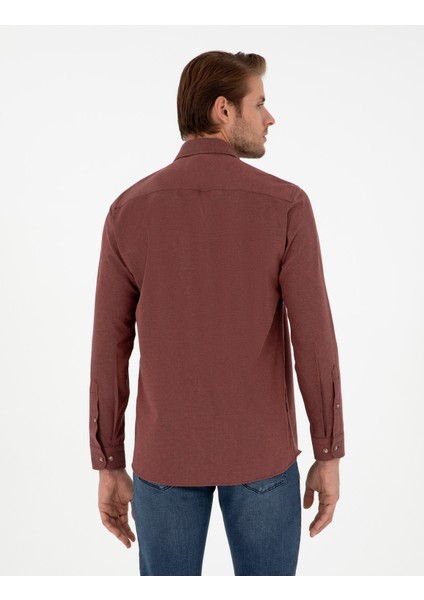 Erkek Kiremit Slim Fit Uzun Kollu Gömlek 50298570-VR031 indirimleri