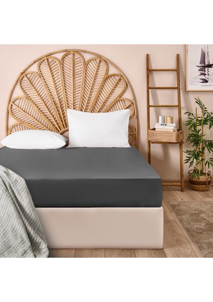Soft Çift Kişilik Lastikli Çarşaf - Antrasit - 160x200 cm