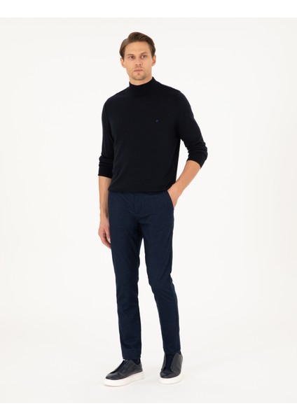 Erkek Lacivert Slim Fit Kanvas Pantolon 50292346-VR033