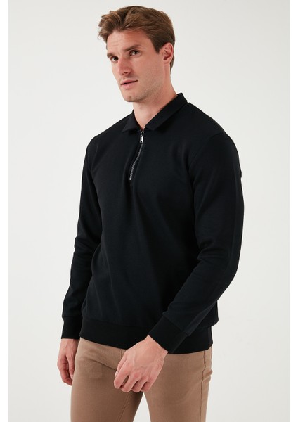 Pamuklu Regular Fit Yarım Fermuarlı Polo Yaka Erkek Sweat 5905789