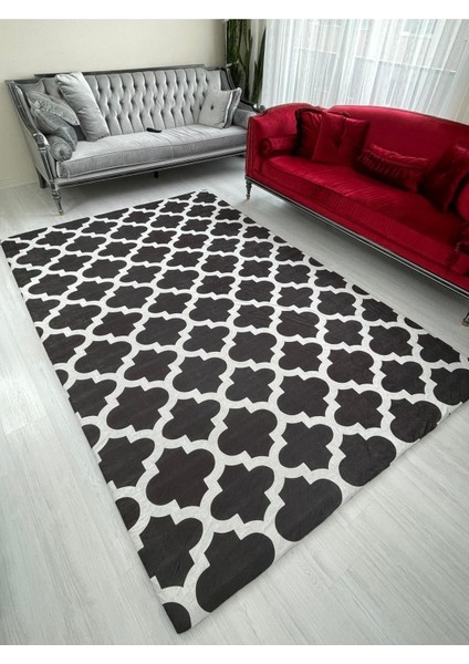 Carpet Cover Modern Desen Lastikli Kadife Halı Örtüsü