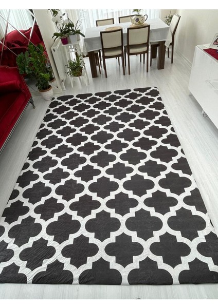 Carpet Cover Modern Desen Lastikli Kadife Halı Örtüsü