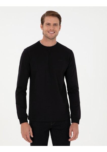 Pierre Cardin Erkek Siyah Regular Fit Bisiklet Yaka Basic Sweatshirt 50298968-VR046