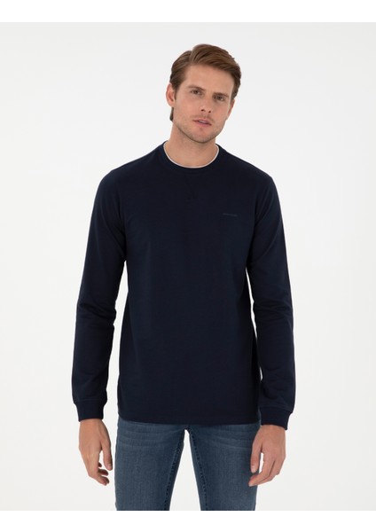 Pierre Cardin Erkek Lacivert Regular Fit Bisiklet Yaka Basic Sweatshirt 50298968-VR033