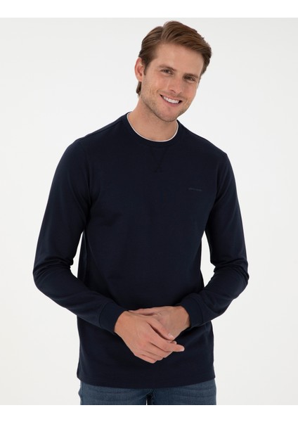 Pierre Cardin Erkek Lacivert Regular Fit Bisiklet Yaka Basic Sweatshirt 50298968-VR033