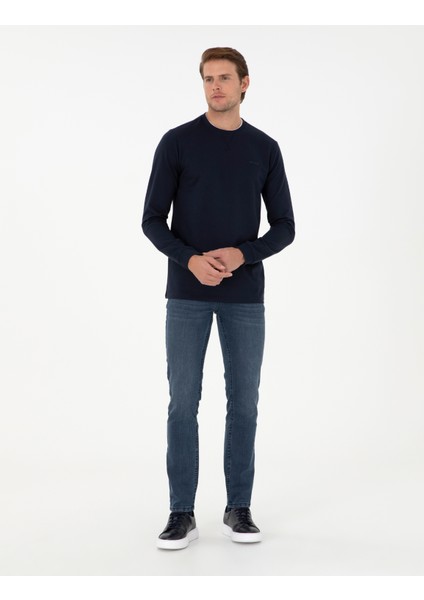 Pierre Cardin Erkek Lacivert Regular Fit Bisiklet Yaka Basic Sweatshirt 50298968-VR033